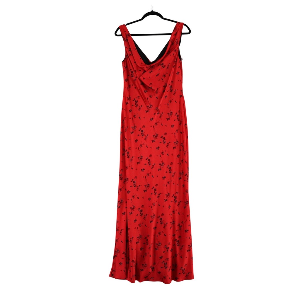 Lauren Ralph Lauren Maxi Dress Women 2 Red Black Floral Cowl Neck Sleeveless NWD